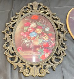 Old School Wall Art-2 Vintage Glass Domed Floral Wall Art Made In Italy