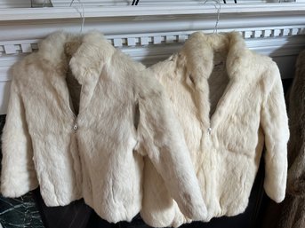 2 White Caravelle Children's Rabbit Fur Coats Size 6x And 12 - F31