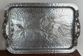 Vintage Rodney Kent Hammered Aluminum Silver Tray Signed And Numbered Tulip Bouquet 16' X 11.5'