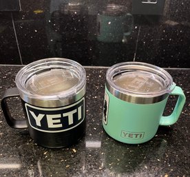 Two Yeti 14 Oz. Beverage Mugs: One Black &  One Aqua - K10