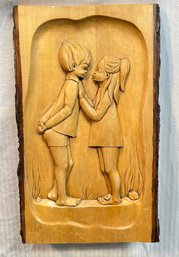 Vintage Wood Carved Wall Plaque Signed 'Pat Deschenes' From Canada