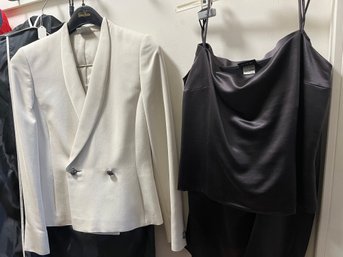 Three Piece AKRIS Suit Iridescent Ivory And Pewter Colors - Staircloset6