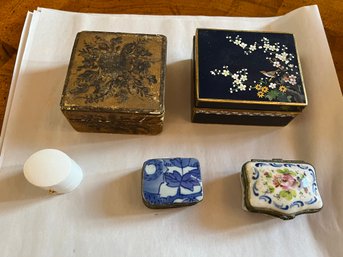 2 Antique Porcelain Trinket Boxes, Lacquer Box, Etc - J7