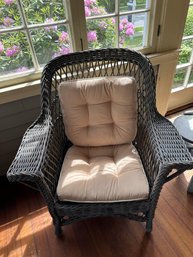 1920's Grey Rattan Chair With Braided Edging On Cushions -P2