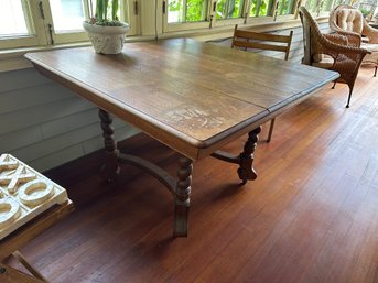 Antique Turned Leg Wooden Square Dining Table -p6
