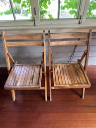 Pair Of Vintage Wooden Folding Chairs -P7