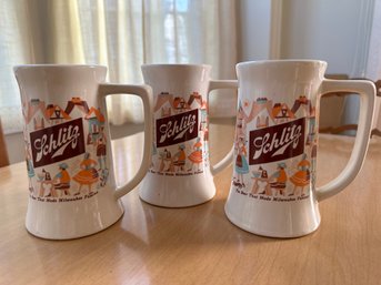 Three Vintage Schlitz Beer Stein Mugs