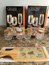 Cellini Crystal Wine And Champagne Glasses In Boxes With New Cheese Board - K21