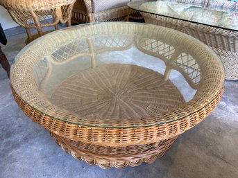 Genuine Rattan Large Round Glass Top Coffee Table - G6