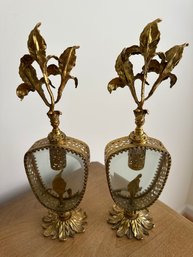Wonderful Pair Of 1960s Gold Gilt Ormolu Lily Perfume Bottles - FB2
