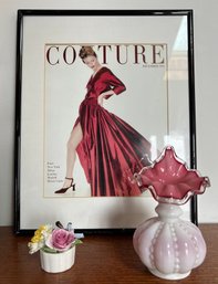 Framed Couture Print - Vintage Fenton Jack In The Pulpit Vase  - Royal Adderley Bone China Bouquet England