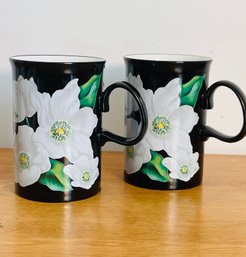 Pair Dunoon Stoneware Mugs Christmas Rose Caroline Bessey Scotland