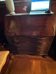 Antique Writing Desk With Serpentine Front And Carved Feet - O9