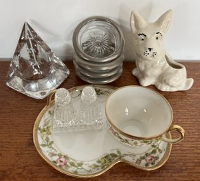 Vintage Scotty Dog, 4 Silver Rimmed Coasters Italy, Nybro Sweden Pyramid Candle Holder, Nippon & MORE