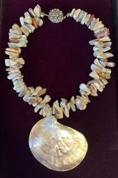 Fabulous Abalone Sea Shell And Natural Polished Stones Necklace 22' Bold Statement Piece Hand Crafted