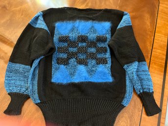 1980s  Sweater Silk Blend With Metallic Thread Mohair And Jet Black Beads