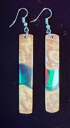 Artisan Crafted Wire Earrings With Colorful Translucent Panels 2.5'