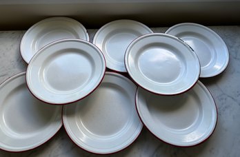 8 Vintage Red And White Enamelware Plates - LV22