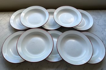 11 Vintage Red And White Enamelware Bowls - LR23