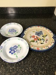 Hand Painted Ceramic Platter & Enamel Plates