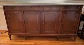 Beautiful 1900s French Louis XVI Style Mahogany Buffet With White Carrara Marble Top - LR50