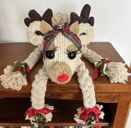 Kitschy Vintage Hearth Mantle Decoration Christmas Holiday Mop Reindeer Doll 12' X 12' Hand Crafted