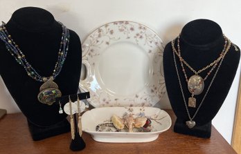 2 Limoges - Dish And Plate - Costume Jewelry LOT - Elephant Bolo - Earrings - Necklaces - Bracelet