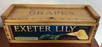 Handcrafted Wood Box With Stenciling And Vintage Label Sliding Top Lid Exeter Lily 14.75' X 5' X 5.5'