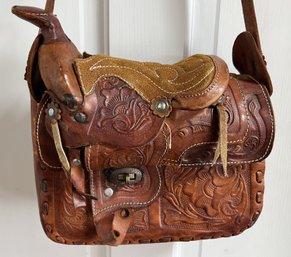 Vintage 1970 Leather Western Horse Saddle Purse MOD 81 Brand READ 25' Drop With Strap