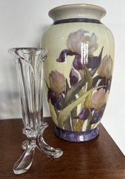 Pair Of Vases (2) La Vie Tall Iris Vase 12' Tall &  3 Footed Cristal D'Arques  Bud Vase 9' Tall