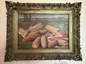 Original & Signed Alfred Montgomery (1857-1922) Rare Still Life Corn Painting In 1870s - 1880s Frame - BD2-12