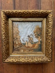 1810 Handcrafted Embroidery By 12 Yr Old In Ornate Wide Square Frame -F8