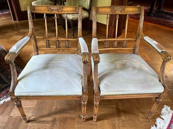 Beautiful Pair Of Italian Neoclassical French Louis XV1 Carved Walnut Chairs -LR1