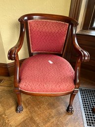Mahogany Upholstered Chair With Claw Feet -lR10