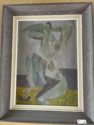 Dynamite Large 1950 Cubist Style Painting In Wooden Frame -LR12