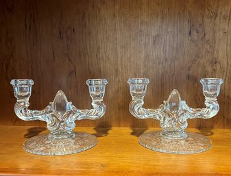 #106 Pair Of Crystal Candle Holders 7'W