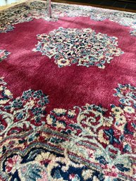 1970's Square Wool Rug In Rose, Blues And Cream -lR22