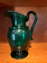 #123 Green Glass Pitcher 9'T