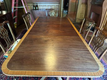 Beautiful 1920'S Inlaid Mahogany Double Pedestal Dining Table -DR1