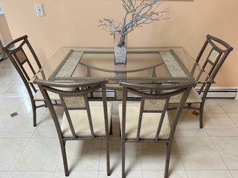 Great Glass And Metal Table With 4 Matching Chairs - K1