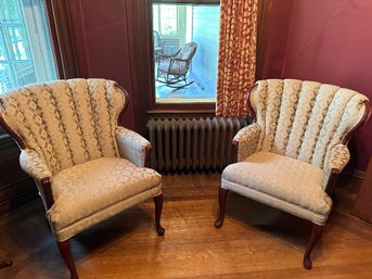 Charming Pair Of Channel Back, Winged Chairs - O1