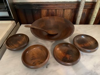 Vintage Walnut Bowl And Spoon With Serving Bowls - Large Pantry - KP2J
