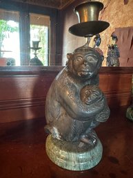 Bronze Monkey On Marble Base Candleholder - O15