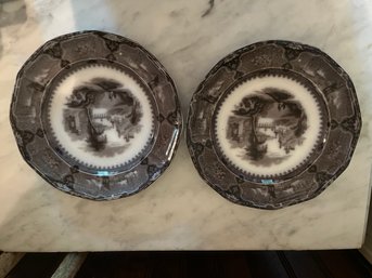 Two Antique Flow Black Transferware Dishes By John Alcock Cobridge Vincennes Pattern-KP2S