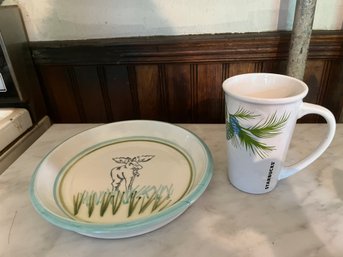 Large Starbucks Mug And Moose Pie Plate -KP2T