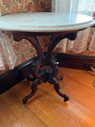 Victorian Oval Marble Top Accent Table With Wooden Base On Casters - LV2