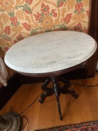 Victorian Oval Marble Top Table On Wooden Decorative Base With 4 Legs - LV4