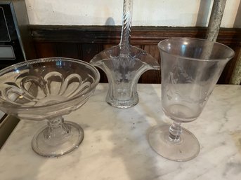 Three Vintage Pedestal Dishes / Vases -i