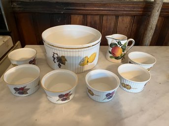 Royal Worcester Bowl, Six Custard Cups And Yorkshire Ware Pitcher-KP