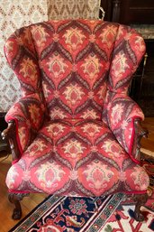 Unique Upholstered Wingback Chair With Wooden Bird Head Arms Plus Ball & Claw Feet - LV14